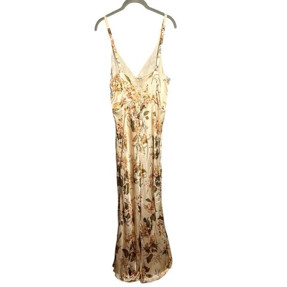 Reformation Esa Silk Dress Size 8 Bella Tan Floral Maxi V Neck Gown - Picture 8 of 10